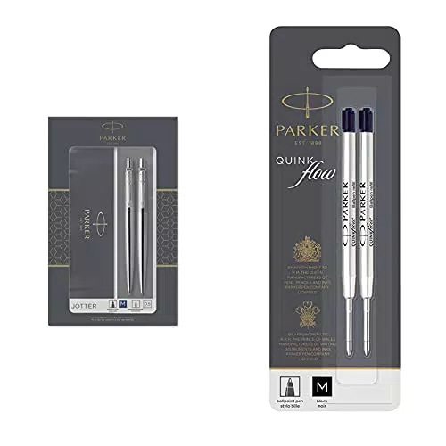Parker Jotter Duo Set con Penna a Sfera e Matita Portamine in Acciaio Inossidabile con Finiture Cromate