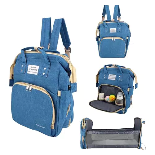 Zaino per Bambini con Passeggino e Pannolini - Ideale anche come Borsa Trasporto - Blu