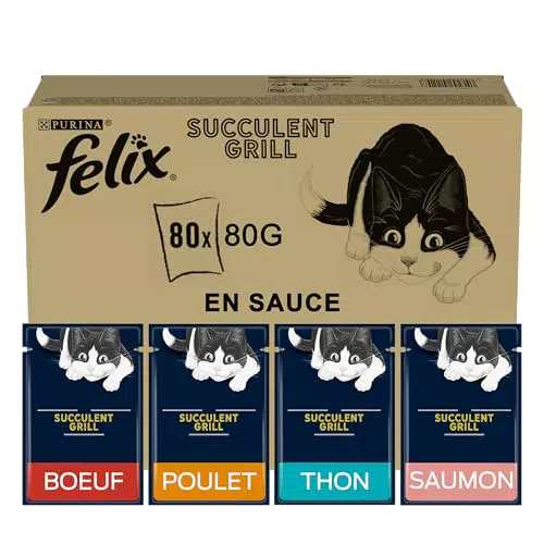 Purina Felix Sfilaccetti Rustici Cibo Umido per Gatti con Manzo, Pollo, Salmone e Tonno
