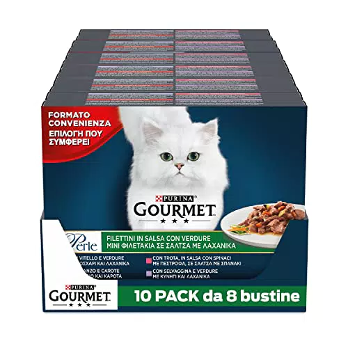 Purina Gourmet Perle Filettini in Salsa per Gatti con Verdure e Carni Miste