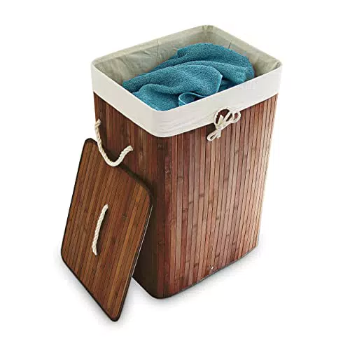Relaxdays Cesto Portabiancheria con Coperchio in Bambù Rettangolare Pieghevole