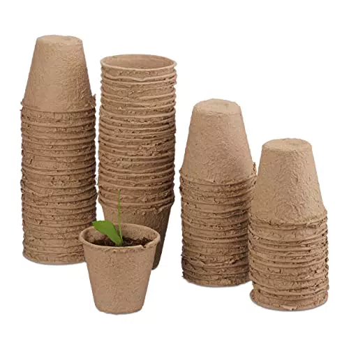 Relaxdays Vasetti Biodegradabili per Piantine, Set da Semenzaio da Torba, Rotondi in Cellulosa
