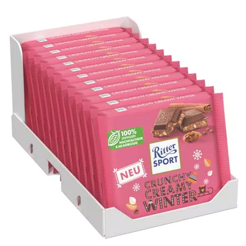 Ritter Sport Crunchy Creamy Winter, Tavoletta di Cioccolato al Latte con Crema al Cacao