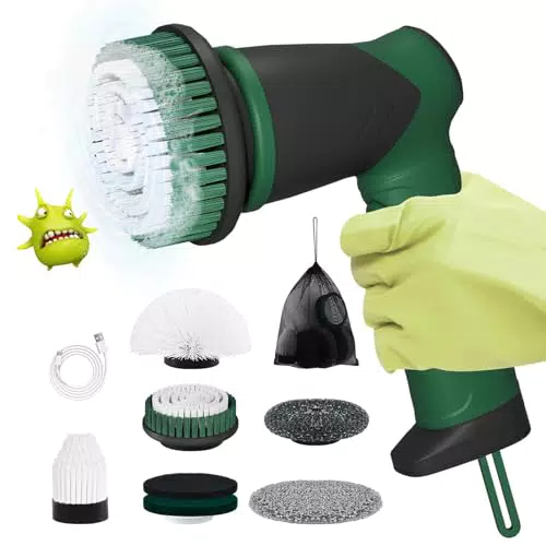 Spazzola di Pulizia Elettrica Ricaricabile con 7 Accessori e LED - 2 Modalità per Casa e Auto