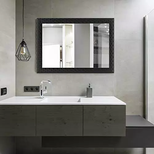 Specchio da Parete Rettangolare con Cornice Decorativa - Nero