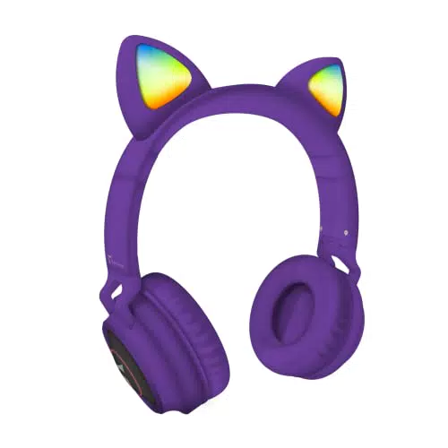 Techmade Cuffie Bluetooth con Orecchio di Gatto e LED con Microfono