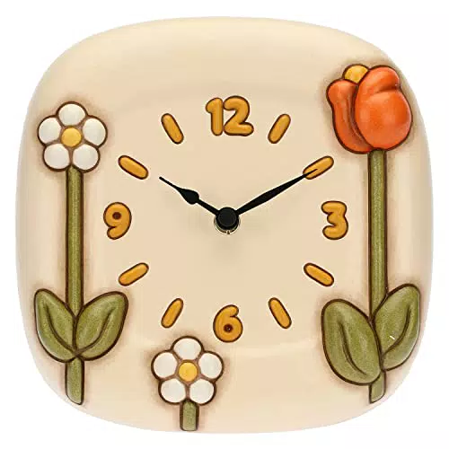 THUN Orologio Da Parete in Ceramica Decorata a Mano con Decorazione Floreale Iconica