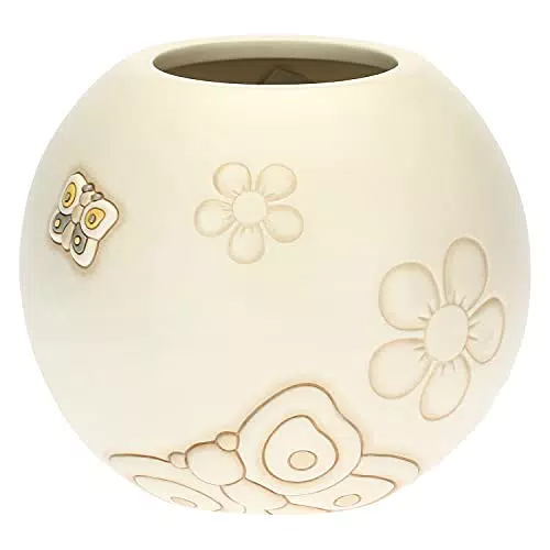THUN Vaso Decorativo Farfalla e Fiori Linea Elegance Ceramica Ø 10 cm