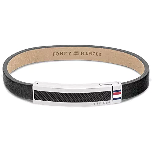 Tommy Hilfiger Bracciale da Uomo in Pelle Nera