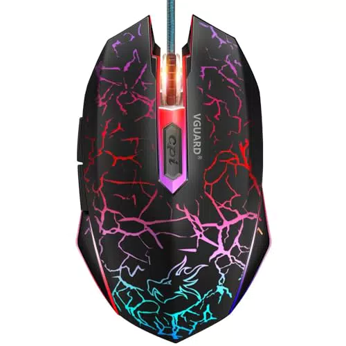 Mouse da Gaming VGUARD con Filo USB, Ottico Ergonomico per PC Portatile - 6 Pulsanti Programmabili, 4 DPI Regolabili - Nero