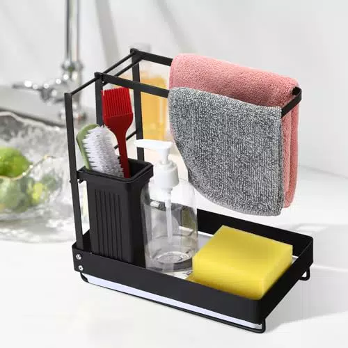 Organizer per Lavello Cucina Wikay: Porta Spugne Acciaio Inox e Scaffale Scorrevole Sottolavello.