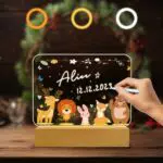 Lampada da notte personalizzata per bambini - Regalo unico di nascita/battesimo con nome e data incisi