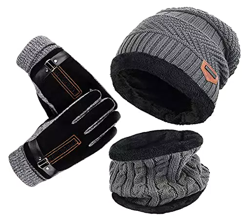 YULOONG Cappello Sciarpa Guanti Invernali Touch Screen Unisex