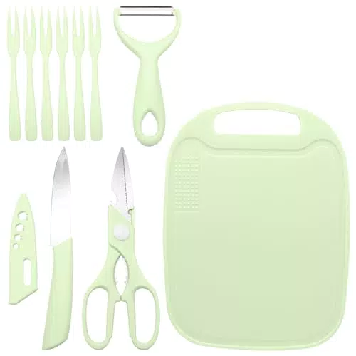Set da Cucina [Nome del Brand]: Tagliere in Plastica, Forbici in Acciaio Inossidabile, Coltello da Cucina con Coperchio e Pelapatate