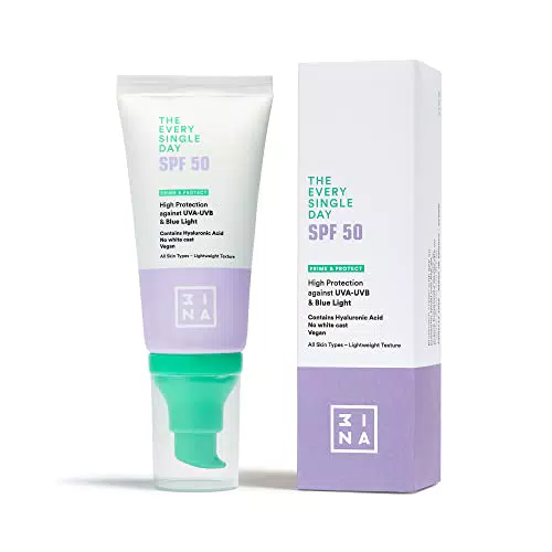 3INA Makeup Crema Solare Viso SPF50 Protezione Elevata UVA-UVB con Acido Ialuronico