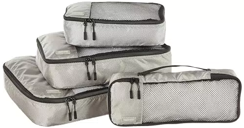 Amazon Basics Organizer da Viaggio Salvaspazio con Cerniera - Set da Viaggio 4 Pezzi