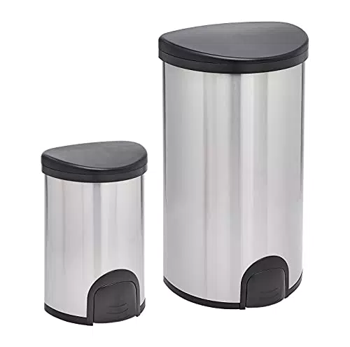 Amazon Basics Pattumiera Automatica in Inox con Sensore a Contatto del Piede - Doppio Scomparto da 50L/12L