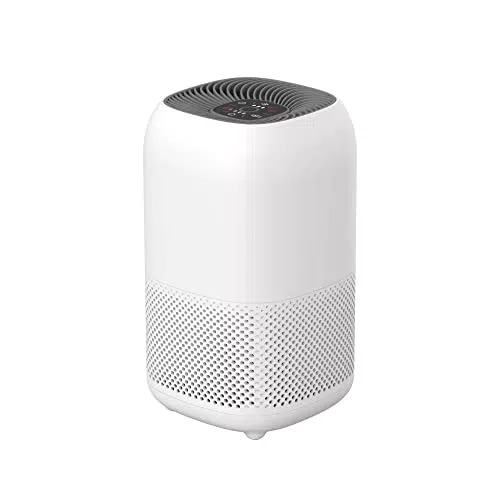 Amazon Basics - Purificatore d'aria con filtri True HEPA e carboni attivi, copre 12 m2, CADR 100 m3/h.