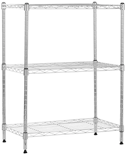 Amazon Basics - Scaffalatura a 3 ripiani stretti, Cromo