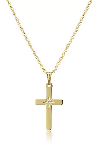 Amazon Collection Collana Classica con Pendente in Diamante - Oro Giallo 18"