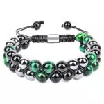 Bracciale Unisex con Ematite, Occhio di Tigre e Perle di Pietra Naturale - Proprietà Guarigione e Prosperità