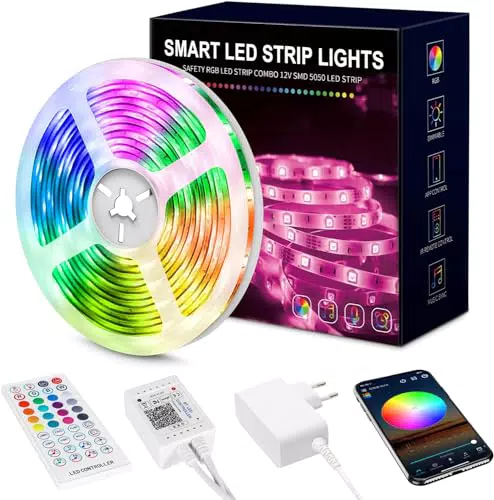 Beaeet - Striscia LED 15 Metri con App e Telecomando per Casa, Bar, Festa