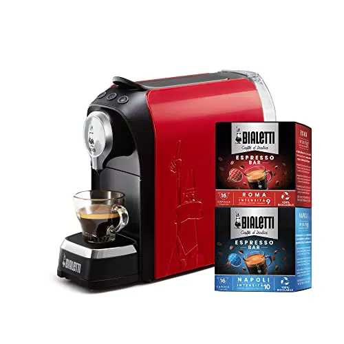 Bialetti Macchina Caffè Espresso con 32 Capsule Incluse