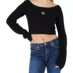 Calvin Klein Maglione Off Shoulder con Etichetta Tessuta.