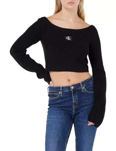 Calvin Klein Maglione Off Shoulder con Etichetta Tessuta.