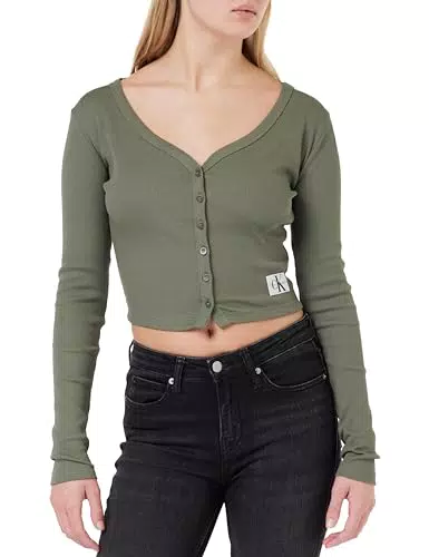 Calvin Klein Cardigan in Maglia con Etichetta Intessuta a Costine.