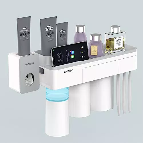Portaspazzolino Cinnani con Dispenser Automatico di Dentifricio a Parete - Multifunzionale e Salvaspazio