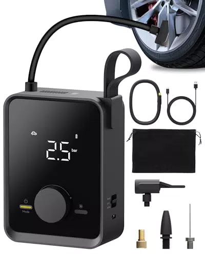 Compressore Aria Portatile Pro con Manometro Digitale 120PSI - Gonfiatore Elettrico 12V per Auto, Moto e Bici