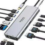 Docking Station USB C doppio HDMI 14 in 1 per laptop: VGA, RJ45, USB 3.0, USB 2.0, PD, SD/TF, Audio - Compatibile con Surface, HP, Lenovo