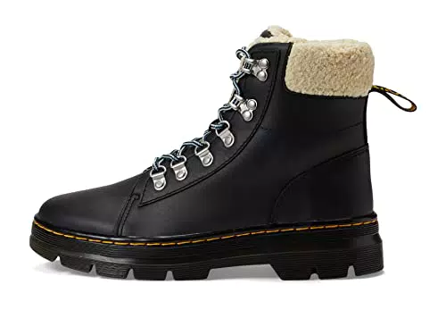 Dr. Martens 6 Tie Boot, Anfibi Donna, Black Oiled Full Grain WP & Natural Boogie Fur