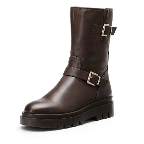 Dream Pairs Stivali da Motociclista Trumble da Donna con Zip - Stivali da Combattimento Militare Invernali