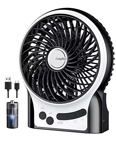 EasyAcc Ventilatore USB Ricaricabile Potente con Torcia e Luce Notturna
