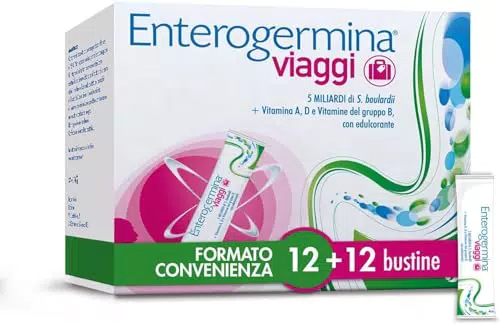 Enterogermina Integratore Viaggi e Salute Intestinale - Fermenti Lattici e Vitamine (24 Bustine Fragola)