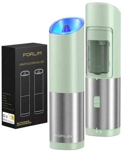 Set Macina Sale e Pepe a Gravità con Granulometria Regolabile - Funzionamento con una Sola Mano - Acciaio Inox