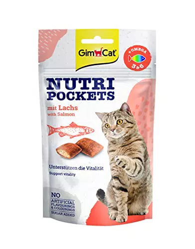 GimCat Nutri Pockets con Salmone - Snack Croccante per Gatti con Ripieno Cremoso