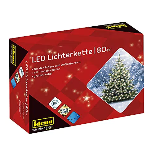 Catena luminosa a LED Idena con 80 LED bianco caldo e timer 8 ore