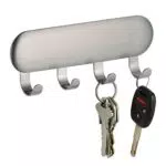 iDesign Ganci portachiavi autoadesivi con 4 ganci, appendi chiavi da parete in acciaio - Argento opaco