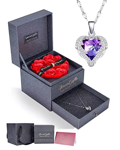 Rose Eterne Immorosa con Collana Pietra Preziosa - Regalo Forever Rose