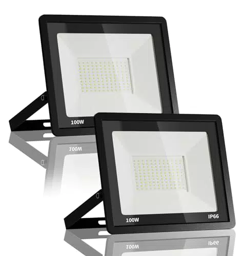 JESLED Faretto LED Esterno 100W 10000LM Bianco Freddo IP66 Giardino Garage