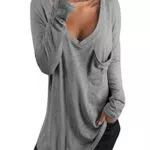 Kenoce T-Shirt Manica Lunga Donna Scollo a V Profondo Casual Sexy - Grigio