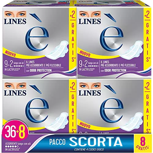 Lines È Lungo con Ali Assobenti in Lactifless, 36 pezzi +8 in omaggio