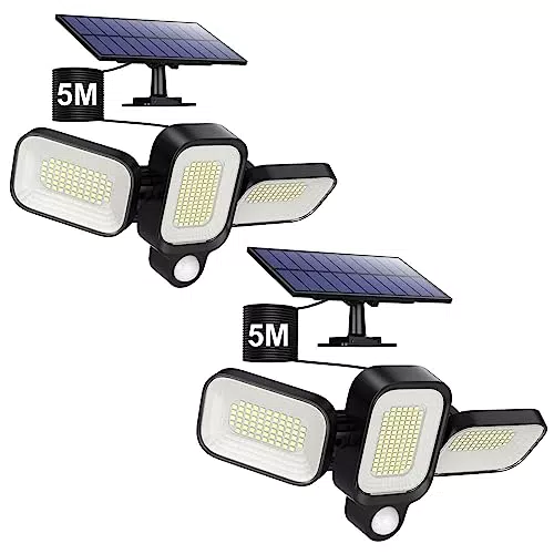 Faretto LED Solare da Esterno con Sensore di Movimento e 3 Teste Regolabili
