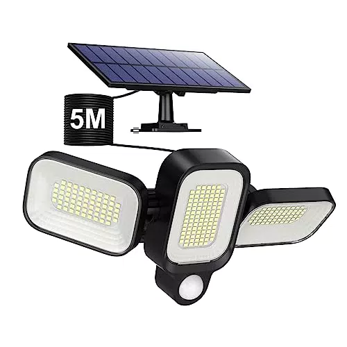 Faretto Led Solare Esterno con Sensore di Movimento e 3 Teste Regolabili - IP65 Impermeabile