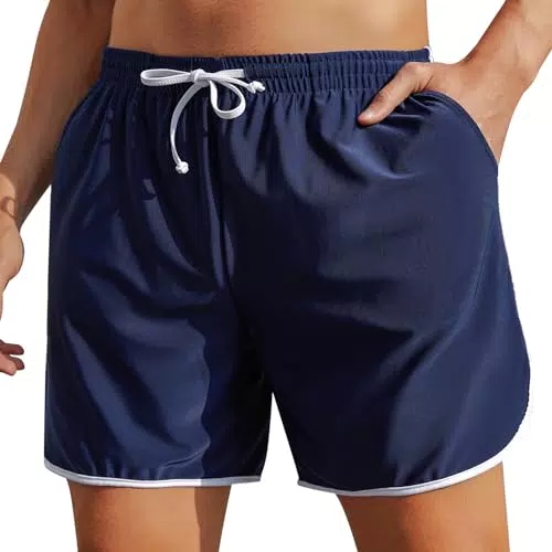Pantaloncini Bagno Uomo Marvmys Asciugatura Veloce con Fodera in Rete - Blu Navy