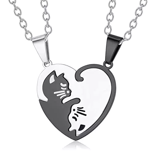 Collana con ciondolo a forma di gatto in argento nero - Confezione da 2