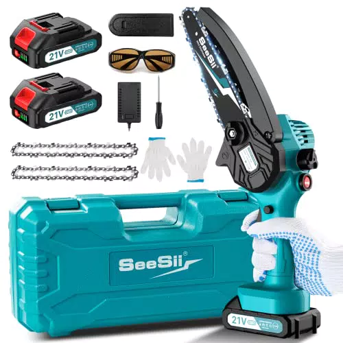 Seesii Mini Motosega a Batteria Portatile da 6 Pollici con 2 Batterie - Motosega Elettrica per Giardinaggio